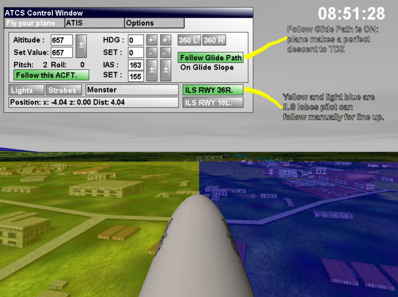 On final RWY 36R. Click for further screen shoot. On final RWY 36R. Click for further screen shoot.